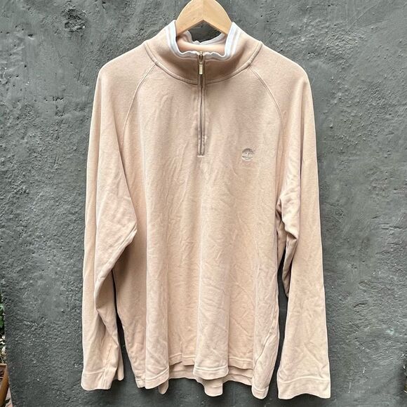 VINTAGE 2000 TIMBERLAND QUARTER ZIP MOCK NECK COTTON SWEATER TAN XL - Picture 6 of 9